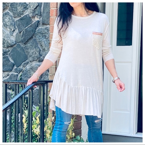 Pretty asymmetrical hem ruffle hem linen tunic top - Picture 6 of 6